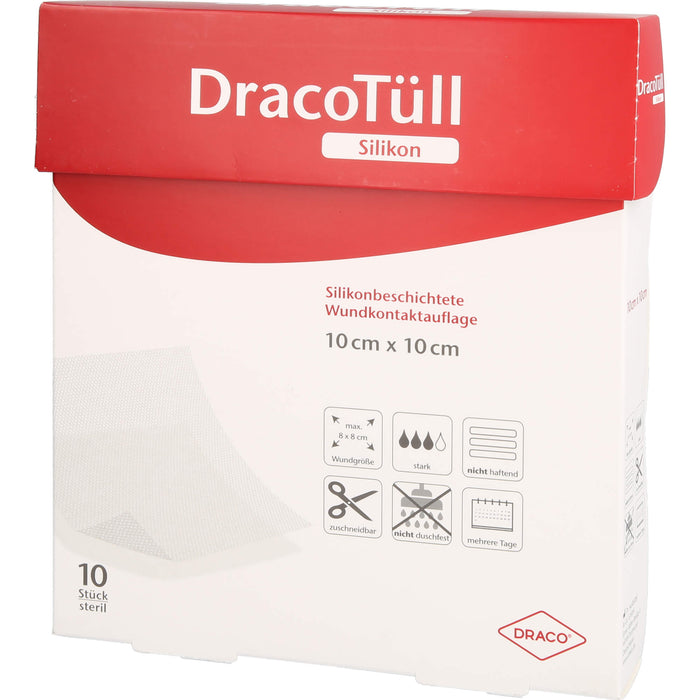 DracoTüll Silikonbeschichtigte Wundkontaktauflage 10 x 10 cm steril, 10 pc Pansement