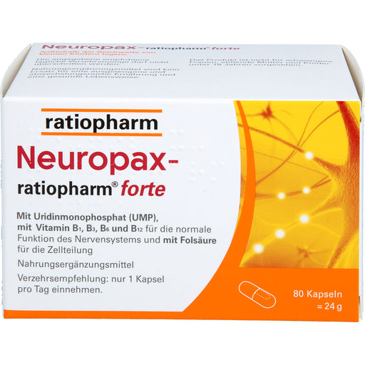 Neuropax-ratiopharm forte Kapseln mit Uridinmonophosphat (UMP), Vitamin B12 und Folsäure zur Unterstützung der Nervenregeneration, 80 St. Kapseln