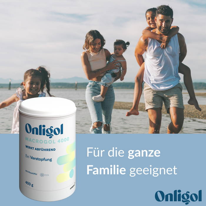 Onligol Macrogol 4000 - Sanfte, effektive Hilfe bei Verstopfung und Obstipation - mit Macrogol 4000 - ohne Zusatzstoffe & Zucker, 400 g Pulver