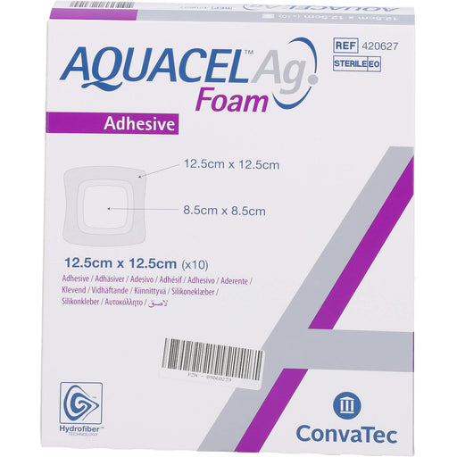 AQUACEL Ag Foam adhäsiv 12,5x12,5cm, 10 St VER