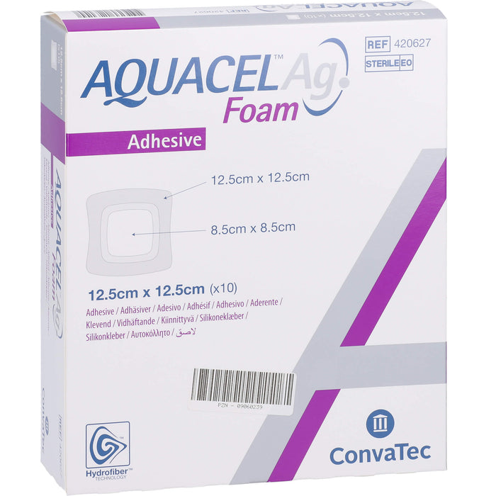 AQUACEL Ag Foam adhäsiv 12,5x12,5cm, 10 St VER
