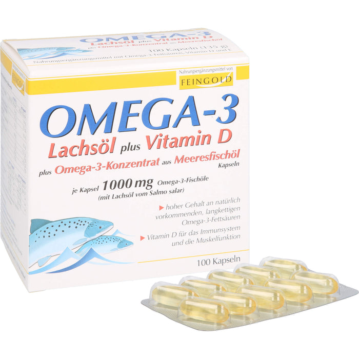 Omega-3 Lachsöl plus Vitamin D plus Omega-3-Konzen, 100 pc Capsules