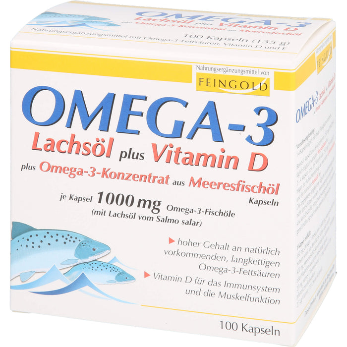 Omega-3 Lachsöl plus Vitamin D plus Omega-3-Konzen, 100 pc Capsules