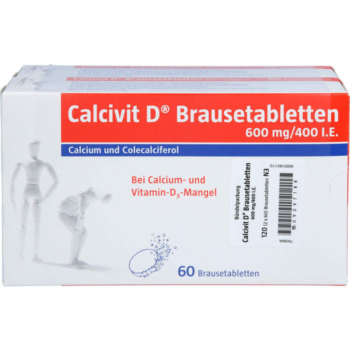 Calcivit D Brausetabletten 600 mg / 400 I.E. zur unterstützenden Behandlung von Osteoporose, 120 St. Tabletten