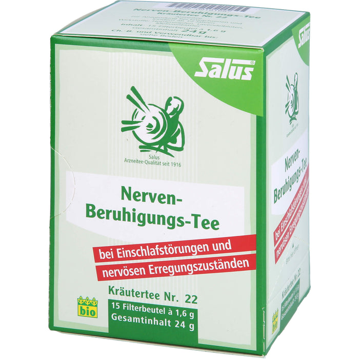 Salus Nerven-Beruhigungs-Tee Kräutertee Nr. 22 bio bei Einschlafstörungen und nervösen Erregungszuständen, 15 St. Filterbeutel