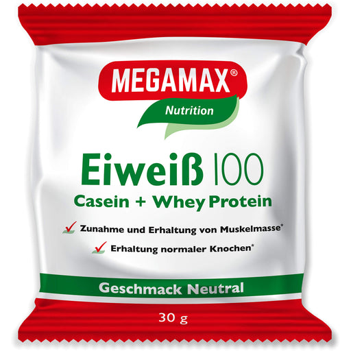 MEGAMAX Nutrition Eiweiß 100 Pulver Geschmack Neutral, 30 g Pulver