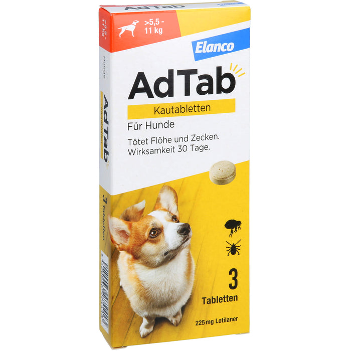 AdTab Kautabletten für Hunde über 5,5 bis 11 kg gegen Zecken und Flöhe, 3 St. Tabletten