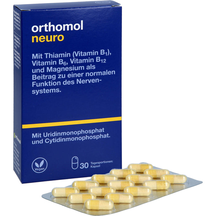 Orthomol Neuro mit Thiamin (Vitamin B1), Vitamin B6, B12 und Magnesium - als Beitrag zu einer normalen Funktion des Nervensystems - Kapseln, 30 pcs. Daily portions