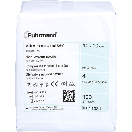 Vlieskompressen 10x10cm 4-lagig 40g unsteril, 100 St KOM