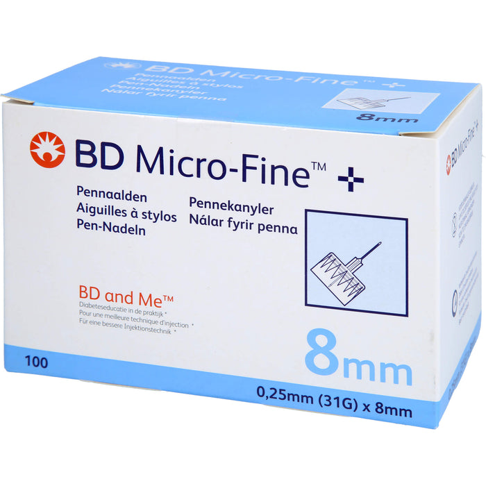 BD Micro-Fine + Pen-Nadeln 100 x 0,25 x 8 mm für eine verbesserte Insulinzufuhr, 100 pc Aiguilles