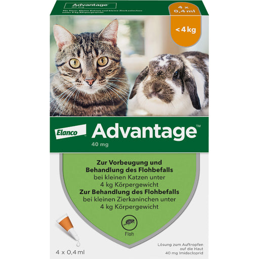 advantage 40 mg zur Vorbeugung und Behandlung des Flohbefalls bei Katzen und Zierkaninchen bis 4 kg, 4 St. Einzeldosisbehältnisse