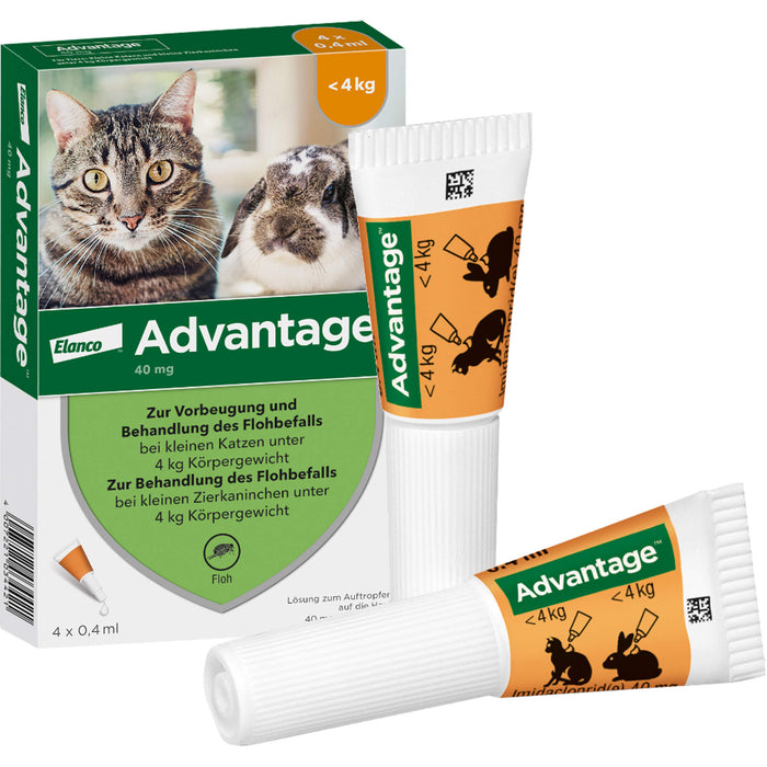 advantage 40 mg zur Vorbeugung und Behandlung des Flohbefalls bei Katzen und Zierkaninchen bis 4 kg, 4 pc Récipients à dose unique