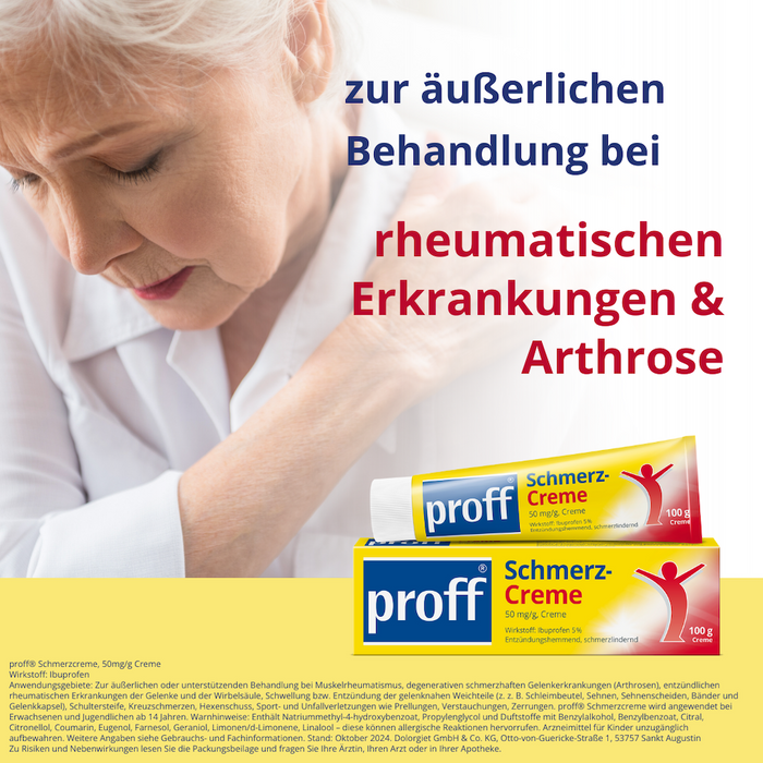 proff Schmerzcreme mit Ibuprofen – zur äußerlichen Behandlung von Muskel-, Gelenk- und Rückenschmerzen bei rheumatischen Erkrankungen oder nach Sport- und Unfallverletzungen, 100 g Cream