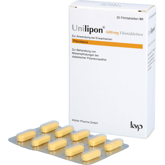 Unilipon 600 mg Filmtabletten bei Missempfindungen bei diabetischer Polyneuropathie, 30 St. Tabletten