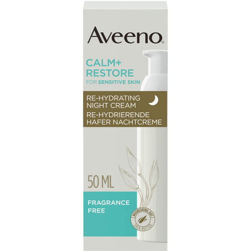 Aveeno Calm + Restore rehydrierende Hafer Nachtcreme mit Sheabutter für empfindliche Haut, 50 ml Creme