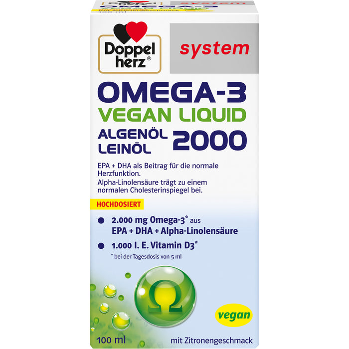 Doppelherz system Omega-3 Vegan Liquid 2000 mit Zitronengeschmack, 100 ml Lösung