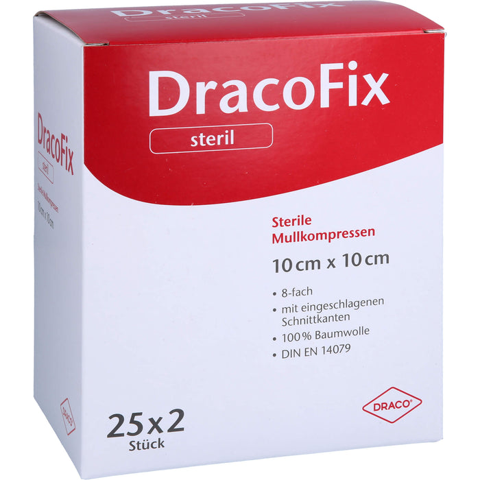 DracoFix sterile Mullkompressen zur Wundversorgung 10 cm x 10 cm 8-fach, 50 pcs. Compresses