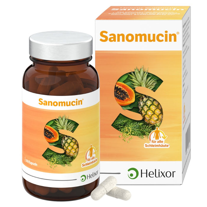 HELIXOR Sanomucin - 3-fach Unterstützung für alle Schleimhäute - Wissenschaftlich fundierte Nährstoffkombination mit Pflanzlichen Enzymen, Linsenextrakt, Vitaminen + Selen - Vegan, 60 St. Kapseln