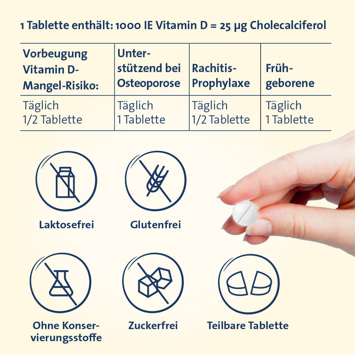 Vitamin D3 Hevert 1000 IE bei Vitamin-D-Mangel und erhöhtem Bedarf, 100 pcs. Tablets