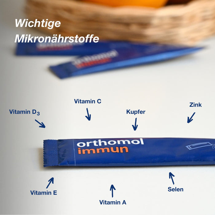 Orthomol Immun - Mikronährstoffe zur Unterstützung des Immunsystems - mit Vitamin C, Vitamin D und Zink - Menthol-Himbeere, 7 St. Tagesportionen