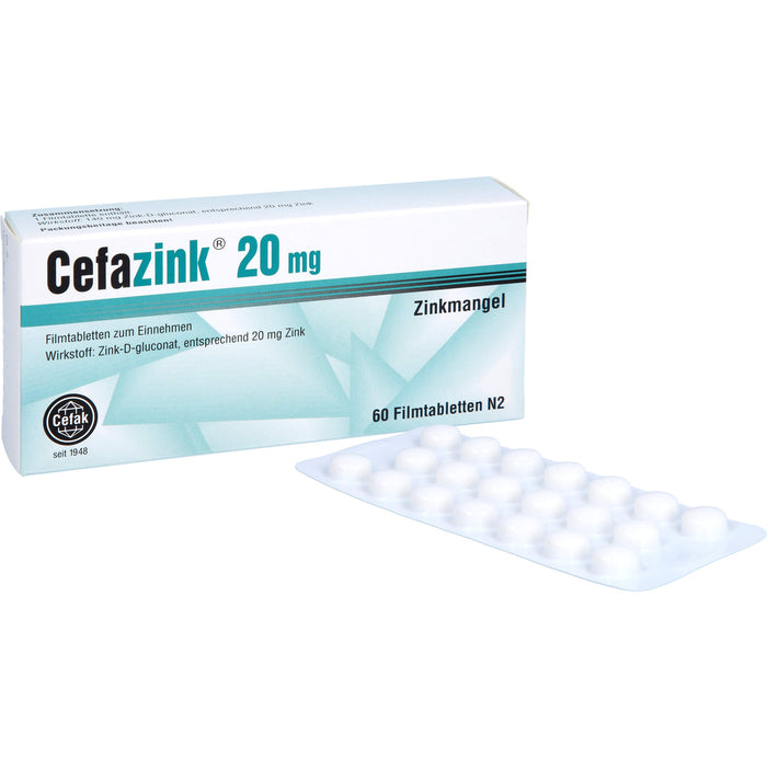 Cefazink 20 mg Filmtabletten bei Zinkmangel, 60 pcs. Tablets
