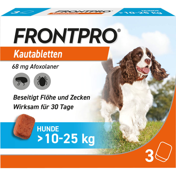 FRONTPRO Kautabletten gegen Zecken und Flöhe für Hunde (>10-25kg), 3 St. Tabletten