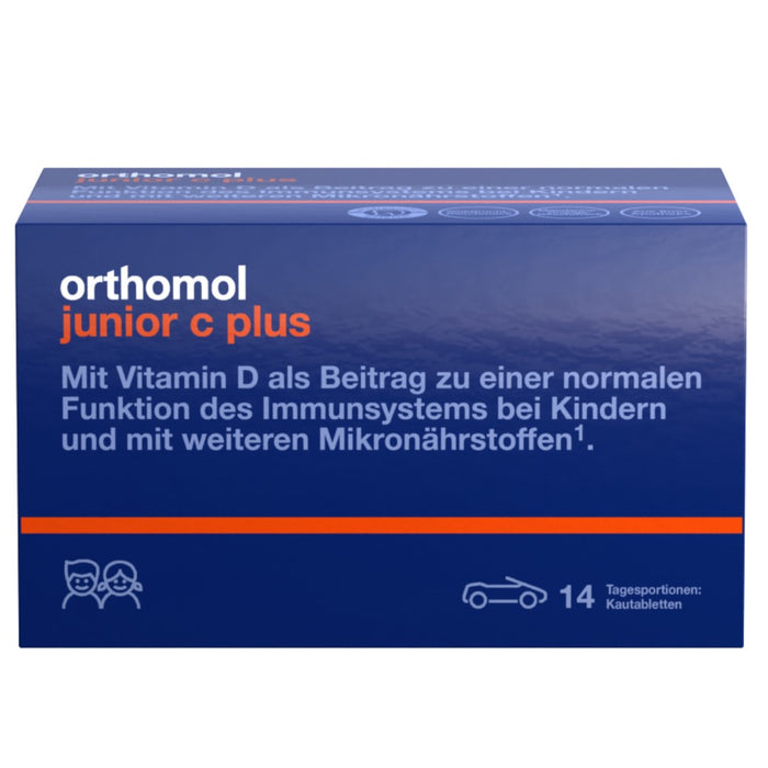 Orthomol junior C plus - mit Vitamin C als Beitrag zu einer normalen Funktion des Immunsystems - Waldfrucht und Mandarine/Orange - Kautabletten, 14 St. Tagesportionen