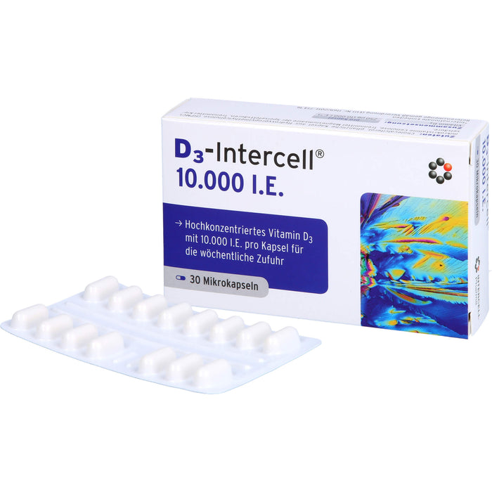 D3-Intercell 10000 I.E. Kapseln hochkonzentriertes Vitamin D3 für die wöchentliche Zufuhr, 30 St. Kapseln