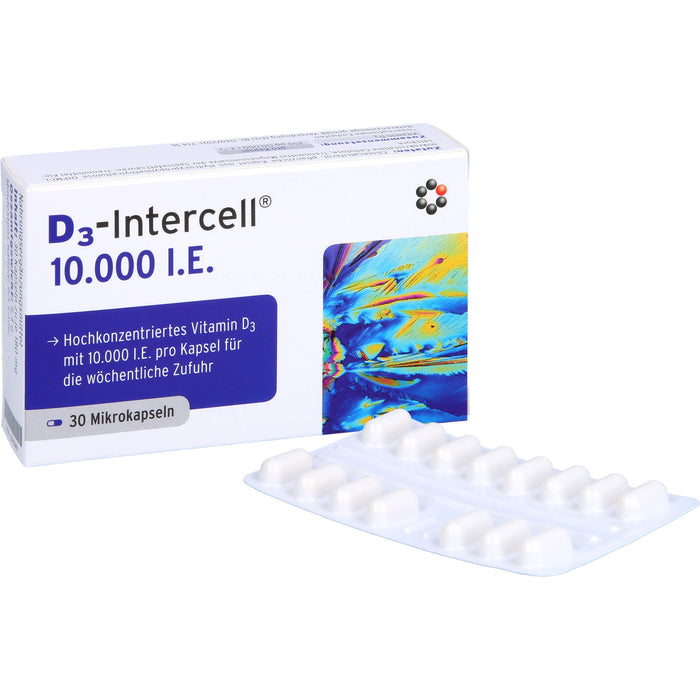 D3-Intercell 10000 I.E. Kapseln hochkonzentriertes Vitamin D3 für die wöchentliche Zufuhr, 30 St. Kapseln