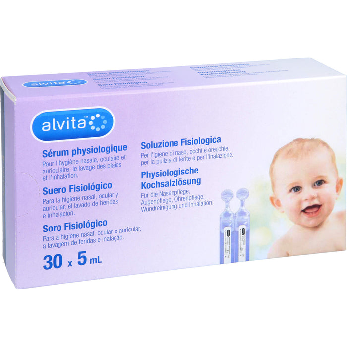 Alvita physiologische Kochsalzlösung für die Nasenpflege, Augenpflege, Ohrenpflege, Wundreinigung und Inhalation, 30 ml Solution