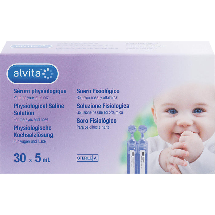 Alvita physiologische Kochsalzlösung für die Nasenpflege, Augenpflege, Ohrenpflege, Wundreinigung und Inhalation, 30 ml Lösung