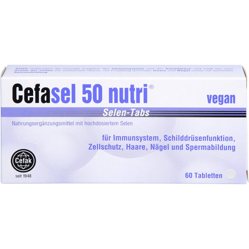 Cefasel 50 nutri Selen-Tabs Tabletten für Immunsystem, Schilddrüsenfunktion, Zellschutz, Haare, Nägel und Spermabildung, 60 St. Tabletten