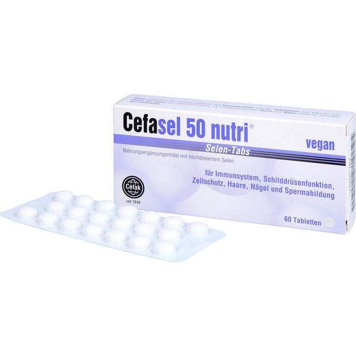 Cefasel 50 nutri Selen-Tabs Tabletten für Immunsystem, Schilddrüsenfunktion, Zellschutz, Haare, Nägel und Spermabildung, 60 pcs. Tablets