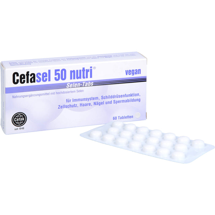 Cefasel 50 nutri Selen-Tabs Tabletten für Immunsystem, Schilddrüsenfunktion, Zellschutz, Haare, Nägel und Spermabildung, 60 pcs. Tablets