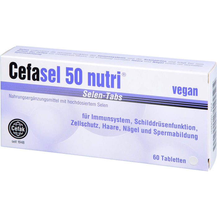 Cefasel 50 nutri Selen-Tabs Tabletten für Immunsystem, Schilddrüsenfunktion, Zellschutz, Haare, Nägel und Spermabildung, 60 pcs. Tablets