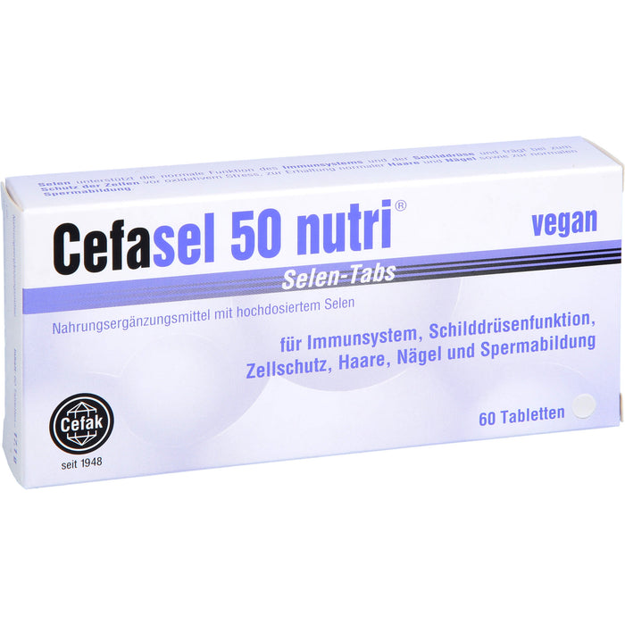 Cefasel 50 nutri Selen-Tabs Tabletten für Immunsystem, Schilddrüsenfunktion, Zellschutz, Haare, Nägel und Spermabildung, 60 pc Tablettes