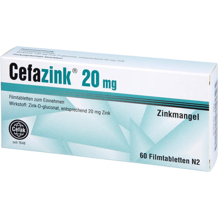 Cefazink 20 mg Filmtabletten bei Zinkmangel, 60 pc Tablettes