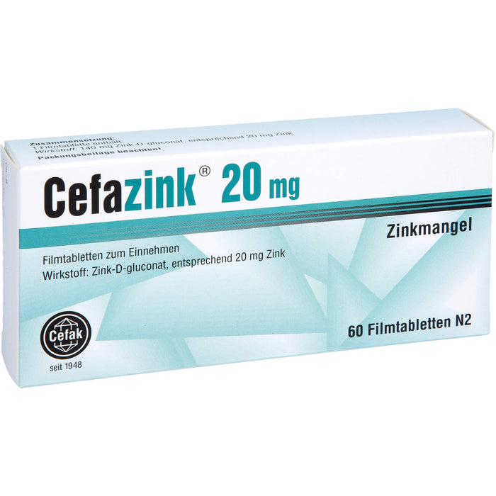 Cefazink 20 mg Filmtabletten bei Zinkmangel, 60 pcs. Tablets