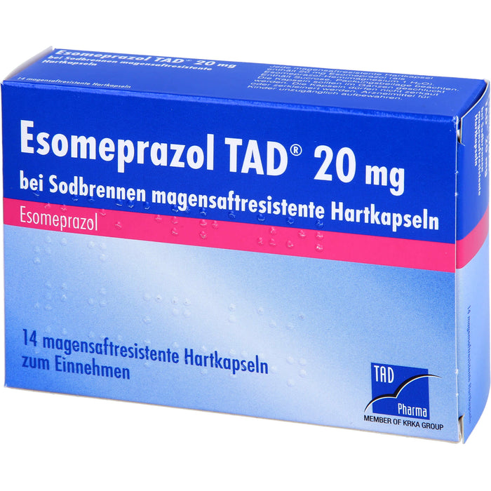 Esomeprazol TAD  20 mg bei Sodbrennen magensaftresistente Hartkapseln, 14 pc Capsules