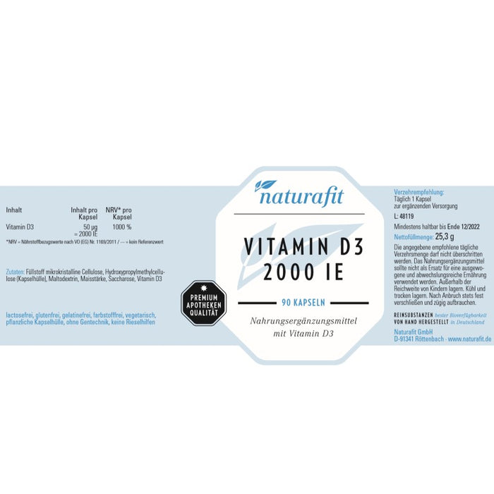 naturafit Vitamin D3 2000 IE Kapseln, 90 pc Capsules