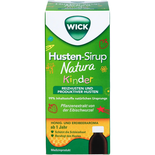 WICK Husten-Sirup Natura für Kinder bei Reizhusten und produktivem Husten, 140 ml Lösung