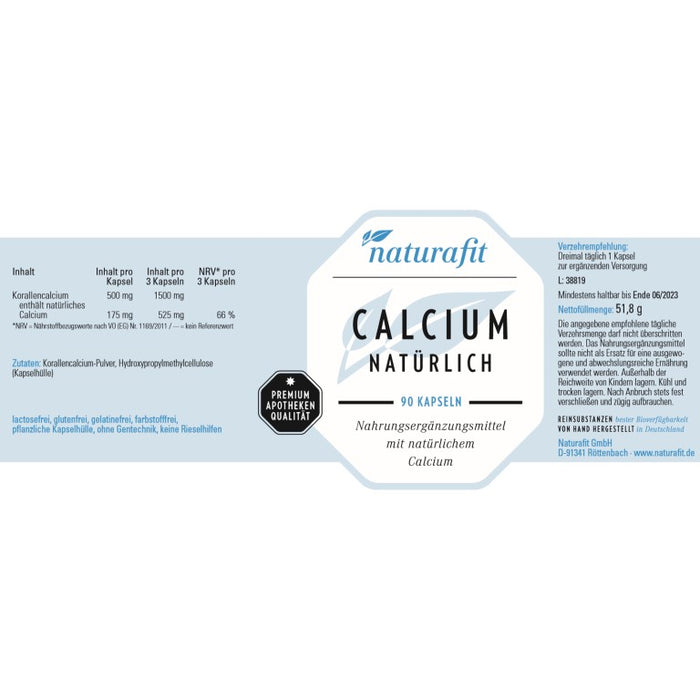 naturafit Calcium natürlich Kapseln, 90 pcs. Capsules