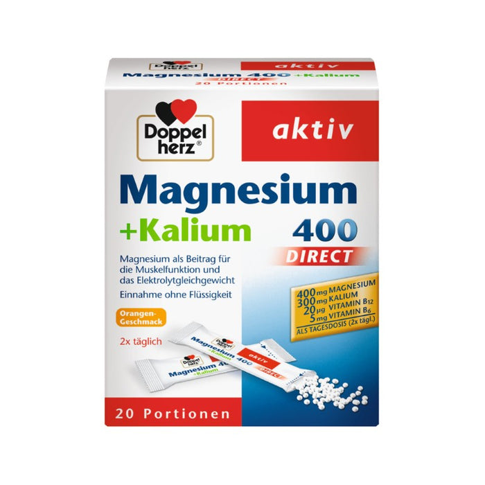 Doppelherz aktiv Magnesium + Kalium 400 Direktgranulat mit Orangengeschmack, 20 St. Beutel