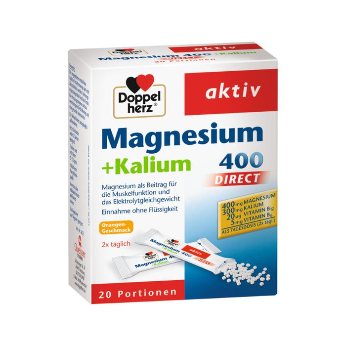 Doppelherz aktiv Magnesium + Kalium 400 Direktgranulat mit Orangengeschmack, 20 pcs. Sachets