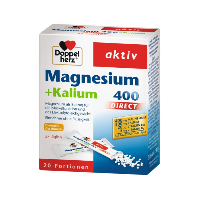 Doppelherz aktiv Magnesium + Kalium 400 Direktgranulat mit Orangengeschmack, 20 pcs. Sachets