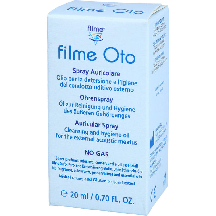 Filme Oto Ohrenspray Öl zur Reinigung und Hygiene des äußeren Gehörgangs, 20 ml Lösung