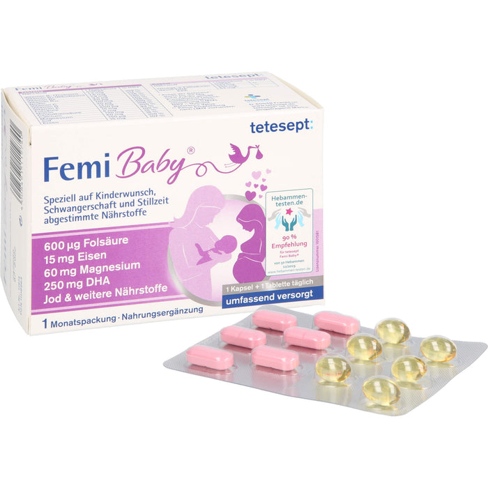 tetesept Femi Baby Kapseln + Tabletten bei Kinderwunsch, Schwangerschaft und Stillzeit, 60 pcs. Combipack