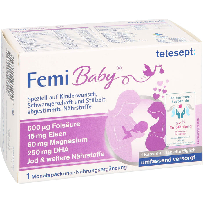 tetesept Femi Baby Kapseln + Tabletten bei Kinderwunsch, Schwangerschaft und Stillzeit, 60 pcs. Combipack