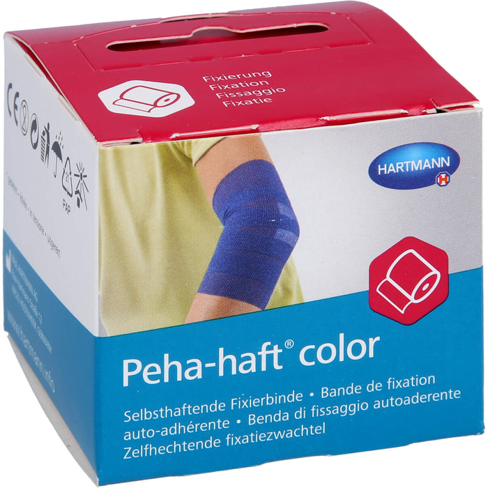 Peha-haft Color Fixierbinde latexfrei 4cmx4m blau, 1 pc Paquet