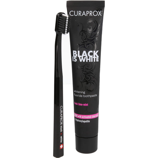 CURAPROX Black is White Kohlezahnpasta und Bürste, 1 St. Set